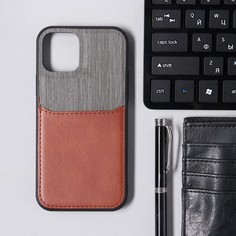 Чехол luazon для iphone 12/12 pro, с отсеком под карты, текстиль+кожзам, коричневый