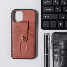 Чехол luazon для iphone 12 mini, с отсеками под карты, кожзам, коричневый