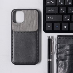 Чехол luazon для iphone 12 mini, с отсеком под карты, текстиль+кожзам, черный