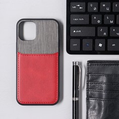 Чехол luazon для iphone 12 mini, с отсеком под карты, текстиль+кожзам, красный