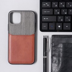 Чехол luazon для iphone 11 pro, с отсеком под карты, текстиль+кожзам, коричневый