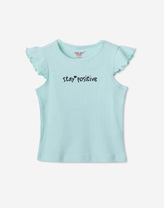 Голубая футболка с принтом Stay positive для девочки Gloria Jeans