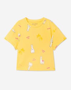 Жёлтая футболка с ламами для девочки Gloria Jeans