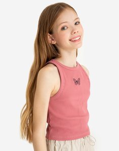 Розовый укороченный топ с вышивкой для девочки Gloria Jeans