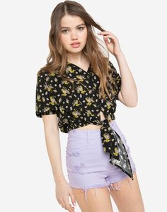 Чёрная рубашка с принтом и завязками Gloria Jeans