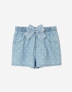 Джинсовые шорты с бантом и принтом для девочки Gloria Jeans