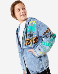 Джинсовая куртка oversize с принтом для мальчика Gloria Jeans