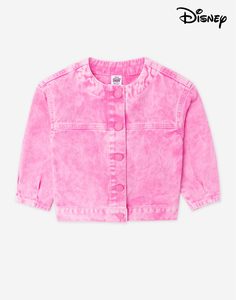 Розовая джинсовая куртка oversize с принтом Disney для девочки Gloria Jeans