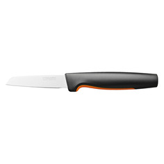 Нож кухонный Fiskars Functional Form 1057544, для чистки овощей и фруктов, 80мм, заточка прямая, стальной, черный/оранжевый