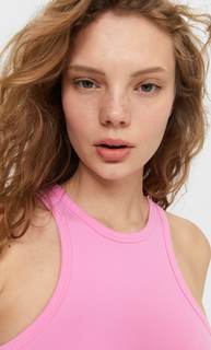 Stradivarius Бесшовный Топ С Горловиной Халтер Светло-Розовый L