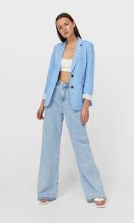 Stradivarius Базовый Трикотажный Пиджак Небесно-Голубой M