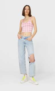 Stradivarius Жаккардовый Топ С Бретелями Ярко-Розовый Xl