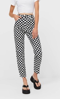 Stradivarius Джинсы Mom Fit Облегающего Кроя В Клетку Черный 38