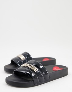 Черные шлепанцы с мягким верхом и логотипом Love Moschino-Черный цвет