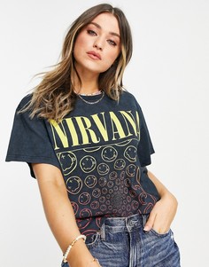 Винтажная выбеленная свободная футболка с принтом "Nirvana" Daisy Street-Черный