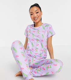 Пижамный комплект из футболки и леггинсов сиреневого цвета с принтом крокодилов Loungeable Petite-Многоцветный