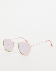 Круглые солнцезащитные очки в розово-золотистой оправе в стиле 70-х New Look-Золотистый