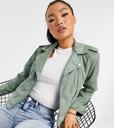 Шалфейно-зеленая байкерская куртка из искусственной замши ASOS DESIGN Petite-Зеленый цвет