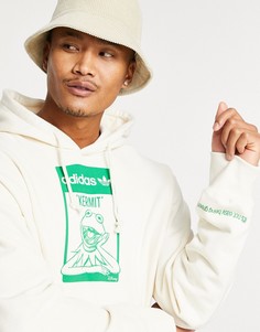 Желтовато-белый худи в стиле унисекс с принтом лягушонка Кермита adidas Originals x Disney
