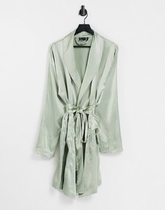 Пастельно-зеленый атласный короткий халат ASOS DESIGN-Зеленый цвет