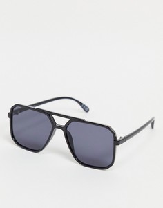 Солнцезащитные очки-авиаторы в блестящей черной пластиковой оправе с угловатым дизайном ASOS DESIGN-Черный