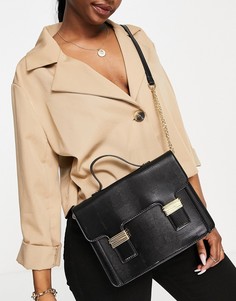 Черная сумка-портфель через плечо с золотистой фурнитурой ASOS DESIGN-Черный