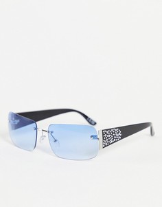 Солнцезащитные очки в стиле 90-х без оправы с синими стеклами и отделкой на дужках ASOS DESIGN-Голубой