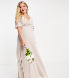 Розовое платье макси для подружки невесты с запахом спереди TFNC Maternity-Розовый цвет