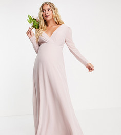 Серовато-бежевое платье макси для подружки невесты с запахом спереди и отделкой сзади TFNC Maternity-Розовый цвет