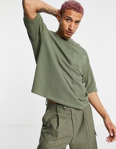 Оливковая oversized-футболка из плотного фактурного трикотажа ASOS DESIGN-Зеленый цвет
