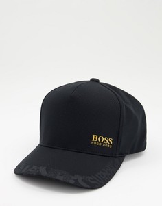 Черная бейсболка с камуфляжной вставкой и золотистым логотипом BOSS-Черный