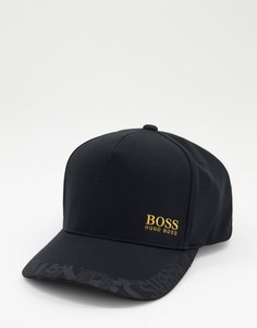 Черная бейсболка с камуфляжной вставкой и золотистым логотипом BOSS-Черный