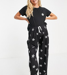 Черная длинная пижама с принтом в виде леопардовых звезд Loungeable Maternity-Многоцветный