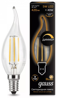 Светодиодные лампы Gauss Filament E14 5W 420lm 2700K, свеча, 10 шт