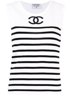 Chanel Pre-Owned полосатый топ с логотипом CC