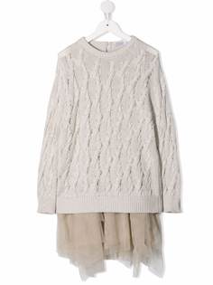Brunello Cucinelli Kids платье миди с вязаным верхом