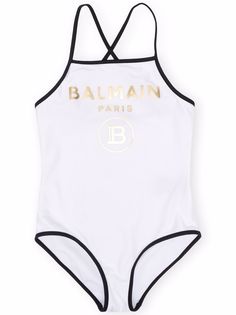 Balmain Kids купальник с перекрестными бретелями и логотипом