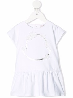 Moncler Enfant расклешенное платье-футболка с цветочной аппликацией