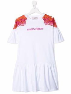 Alberta Ferretti Kids платье-футболка с кружевом