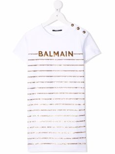 Balmain Kids полосатое платье-футболка с логотипом