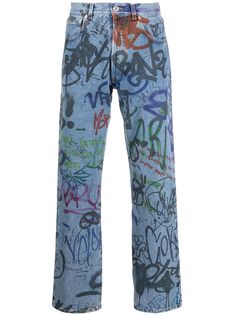 VETEMENTS прямые джинсы с принтом граффити