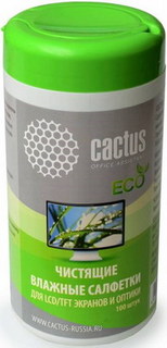 Салфетки влажные для экранов и оптики Cactus
