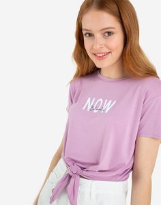 Лиловая футболка с принтом и завязками Gloria Jeans