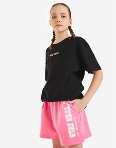 Розовые спортивные шорты с принтом для девочки Gloria Jeans