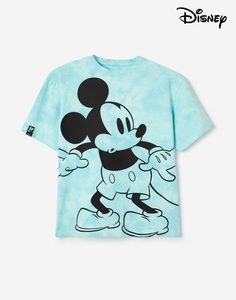 Голубая футболка oversize тай-дай и принтом Disney для девочки Gloria Jeans