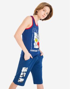 Тёмно-синие спортивные шорты с аниме-принтом для мальчика Gloria Jeans