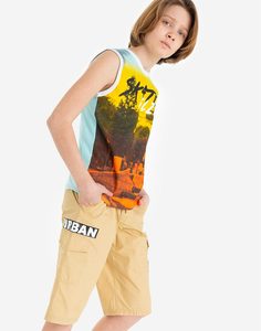 Бежевые шорты с карманами-карго и нашивкой для мальчика Gloria Jeans