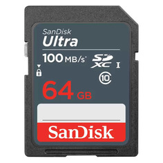 Карта памяти SDXC UHS-I Sandisk Ultra 64 ГБ, 100 МБ/с, Class 10, SDSDUNR-064G-GN3IN, 1 шт.