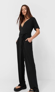 Stradivarius Комбинезон На Запахе С Короткими Рукавами Черный M
