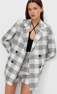 Stradivarius Двубортный Блейзер В Клетку Черный S